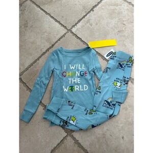 NWT Old Navy 5T Toddler Pajama Set Blue I Will Change The World Earth Day Cotton